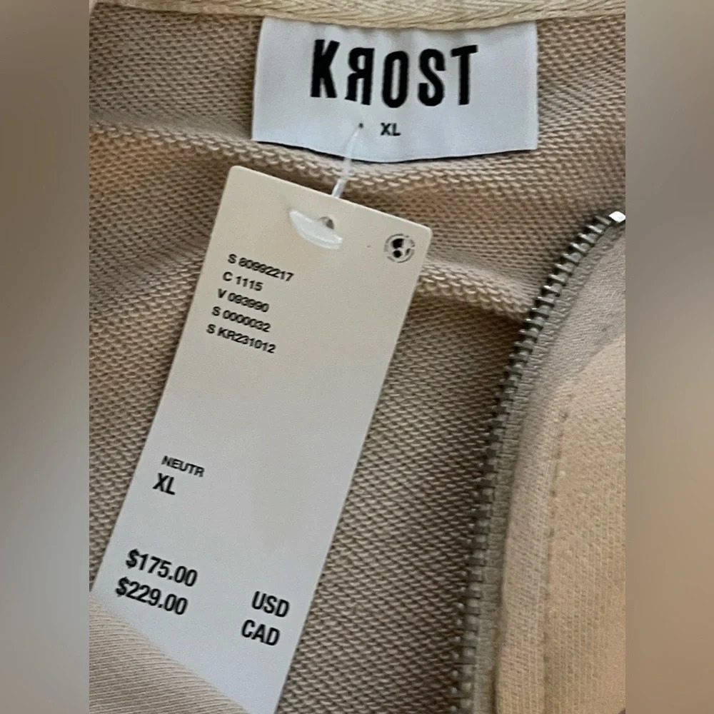 KROST Mushroom Zip Hoodie Sweatshirt, Neutral, XL, NWT - Picture 13 of 15